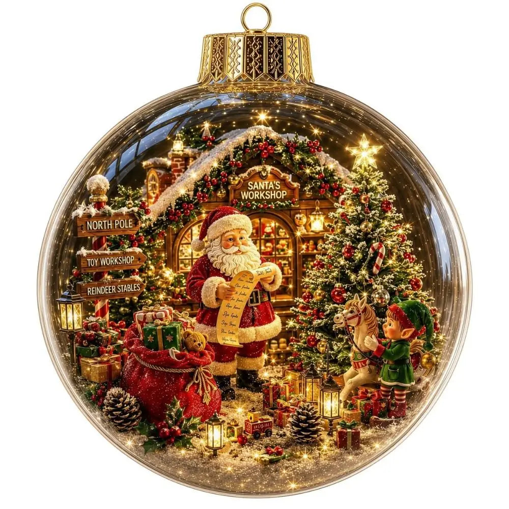 Acrylic Material Christmas Ball Ornament Transparent Design 8CM Size Santa Claus Pendant with Light Holiday Tree Pendant