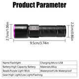 395NM UV Flashlight Rechargeable Ultraviolet Torch Pet Urine Scorpion Detector UV Lamp Anti-counterfeiting Bill Seal Detector