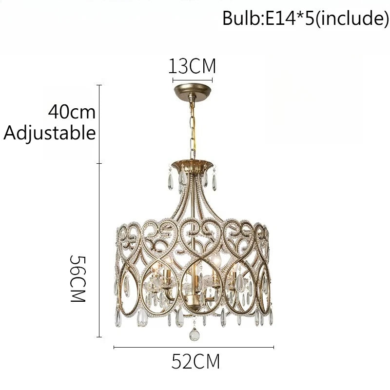French French Crystal Candle Chandelier (Solid Copper) - Romantic Vintage Pendant Light Fixture for Living Room, Bedroom & Home Decor