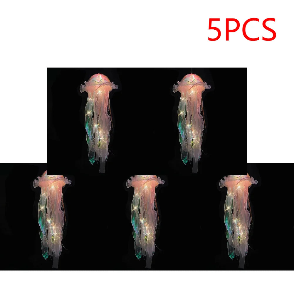 5PCS Jellyfish Hanging Night Light Lamp - Battery-Operated Bedroom Atmosphere Decor