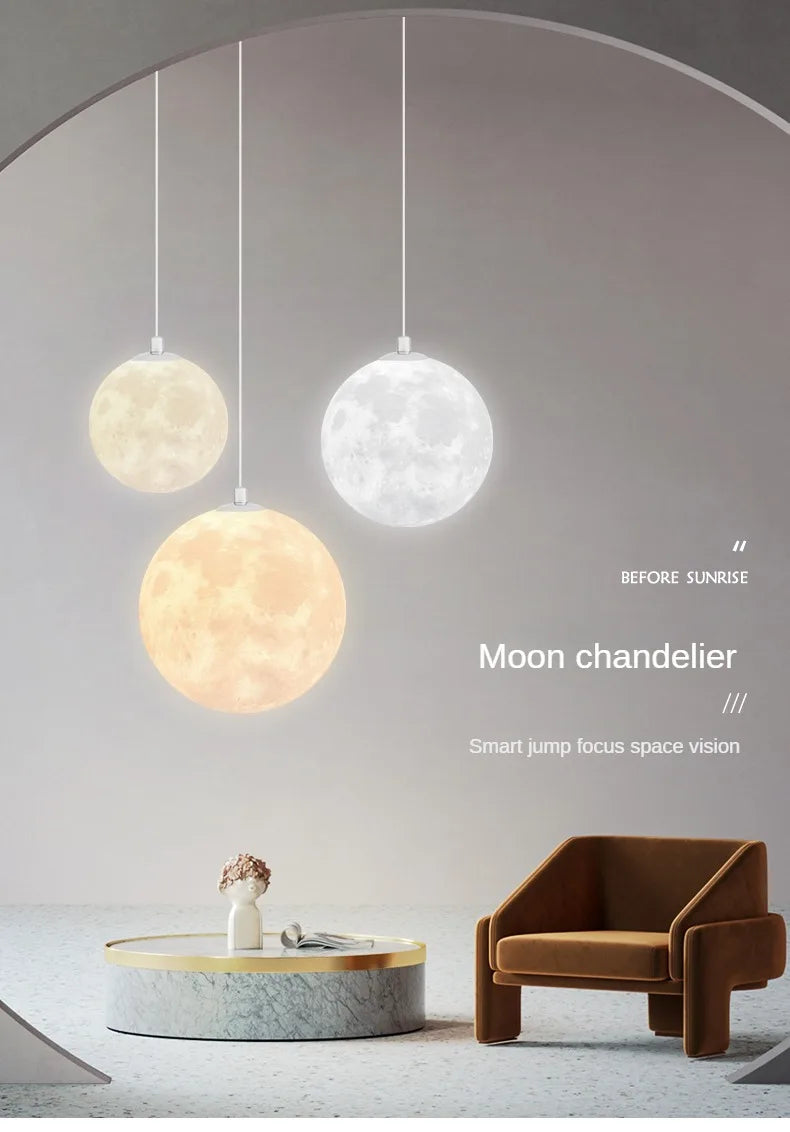 Modern LED Lunar Ceiling Chandelier Planet Shaped Moon Living Dining Room Pendent Lamp Home Decors Hanging Light Luster Fixtures