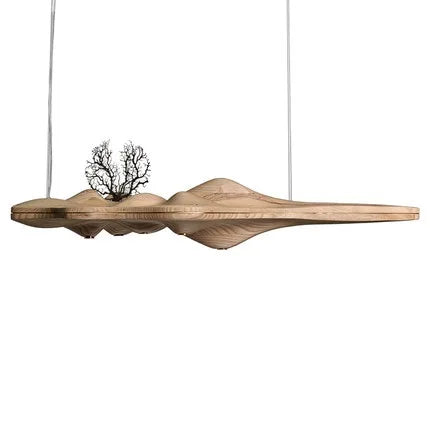 Wabi Sabi Wood Sculptural Mountain Shape Design Minimalist Artistic Dining Room Kitchen Island Interior Decor Home Pendant Lamp