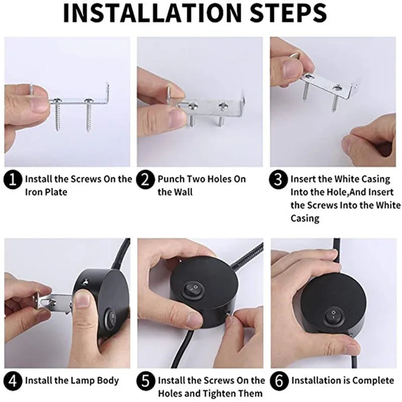 12V 3W 360 Degree Rotation Multipurpose Yacht RV Reading Light Button Control Vehicles Campers Portable Adjustable Bed Lamp