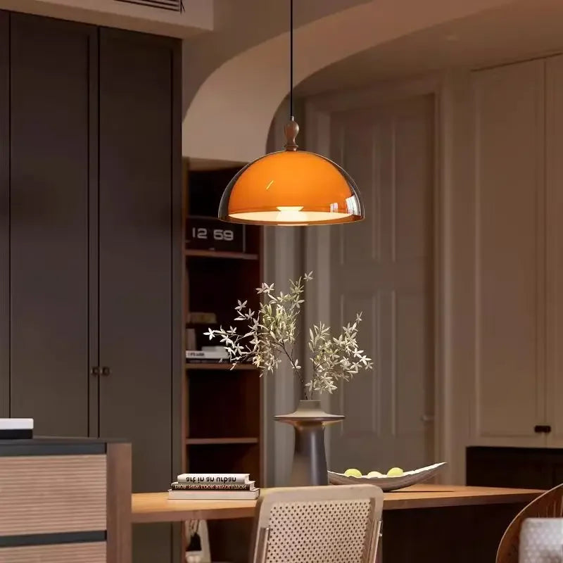 French Vintage Acrylic Lampshade Pendant Light With Dark Wood E27 Bulb For Dining Room Bar Bedroom Wire Adjustable Rocker arm
