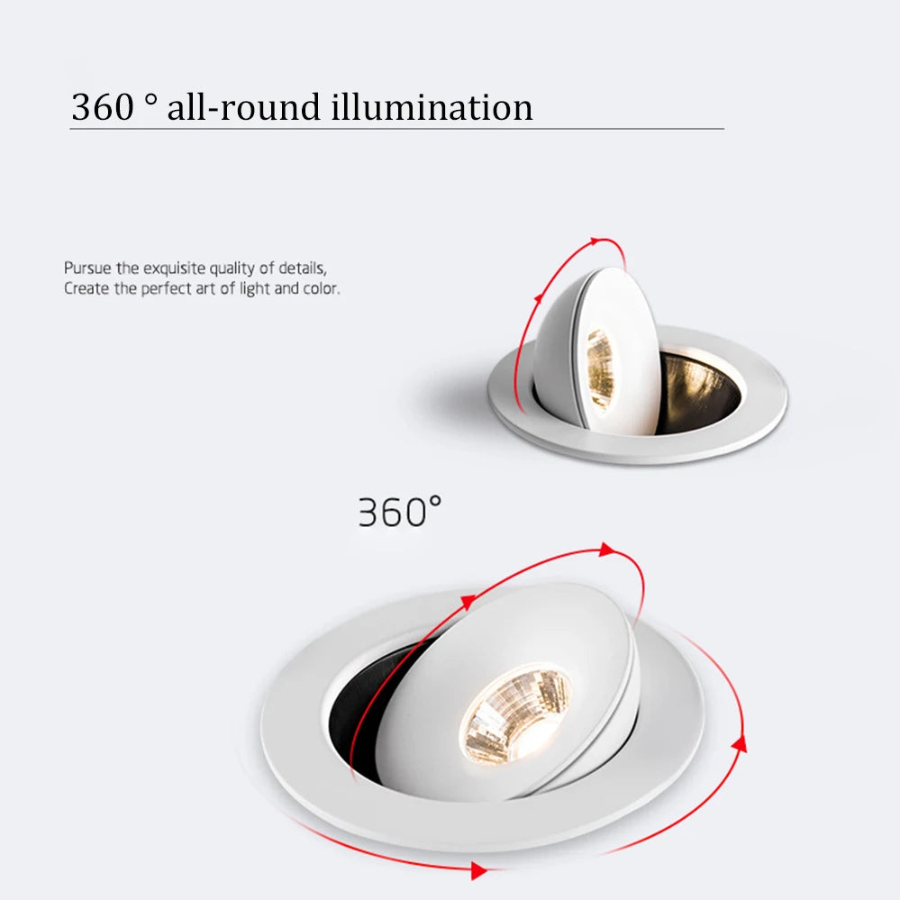 360° Rotating LED Recessed Downlight - 15W/20W/25W Dimmable COB Spotlight