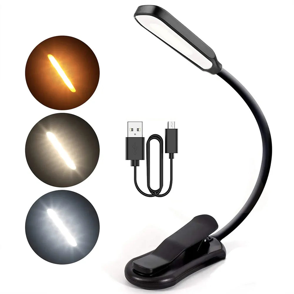  LED Book Light USB Rechargeable Reading Light 3-Level Warm Cool White Daylight Portable Flexible Easy Clip Night Reading Lamp