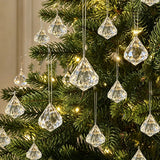 Clear Faceted Diamond Crystal Christmas Ornaments Acrylic Gem Hanging Pendants for Xmas Tree Home Holiday Decoration