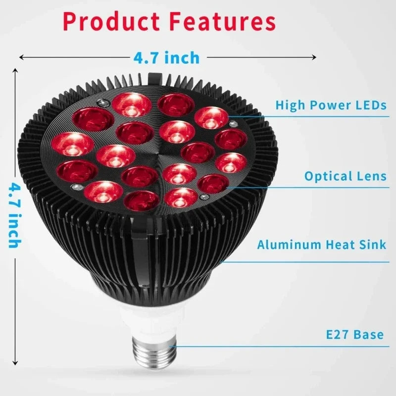 18pcs Red Lights Lamp Therapy Holder 360° Adjustable Clamp 660&amp;850nm Infrared Combo Bulb for Relief and Recovery Skin Care Pain