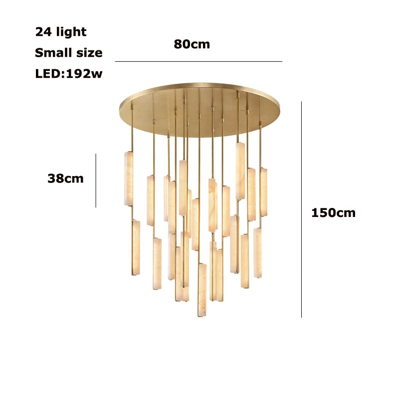 Luxury Spanish Marble Chandelier Brass Hanging Light 3 Color Dimmable Pendant Lamp for Villa Living Room Dining Area Hotel Lobby
