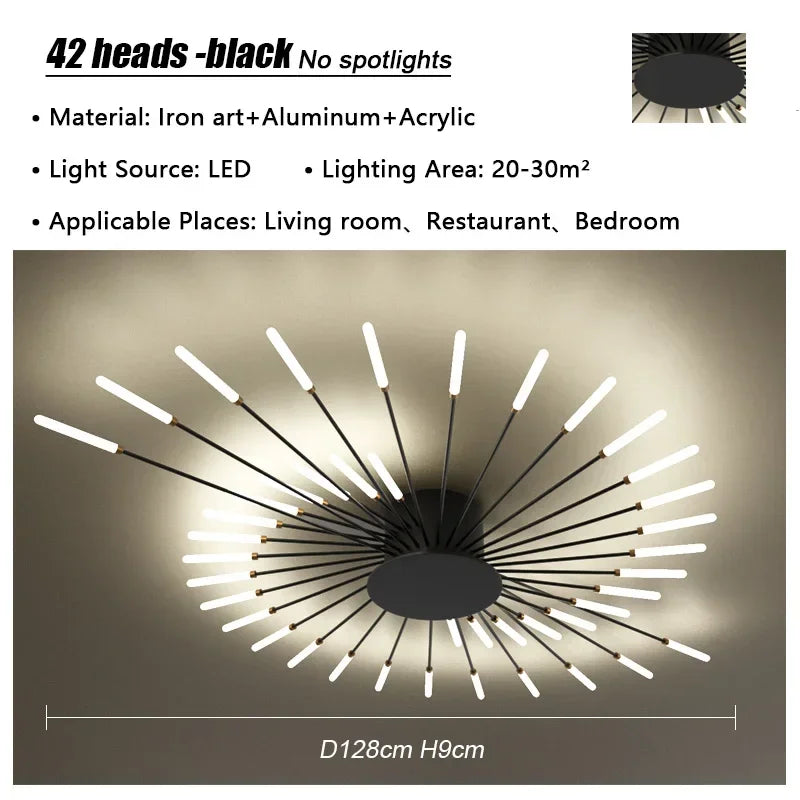 Modern Firework Led Chandeliers Lighting Lamp Home Decor Living Room Ceiling Lights Luminaria Bedroom Black Gold Spiral Lamparas