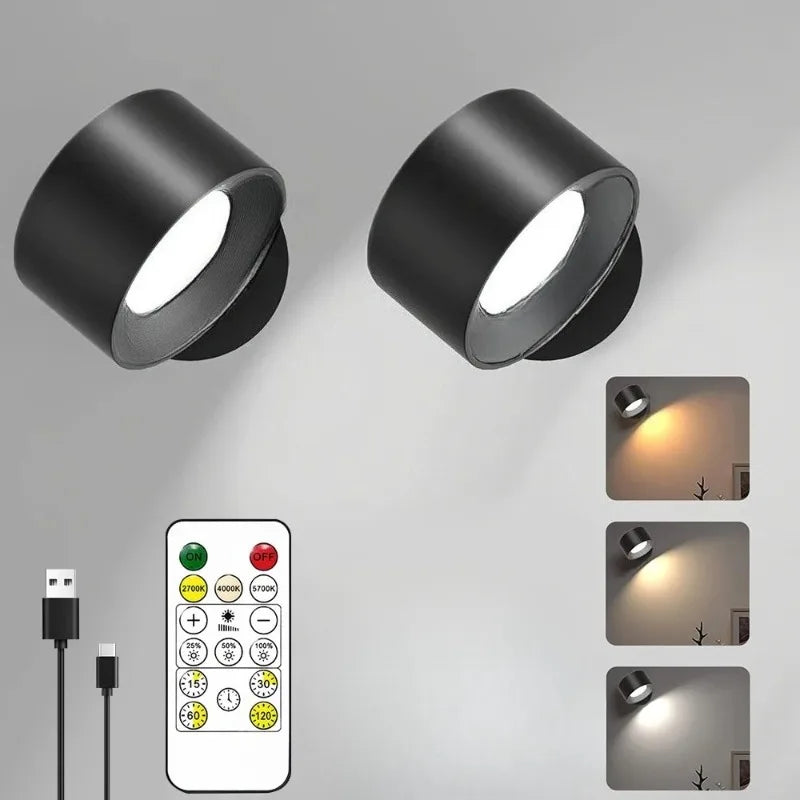 LED Wall Lights with Remote, Rechargeable Wall Mounted Reading Sconces Lamp 2000mAh, 3 Colors & Dimmable Magnetic 360° Rot