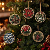 6Pcs Wooden Christmas Decoration DIY Pearl Art Kits for Adults, Xmas Tree Crafts Hanging Ornament Kit with Beads, Gems & Twine