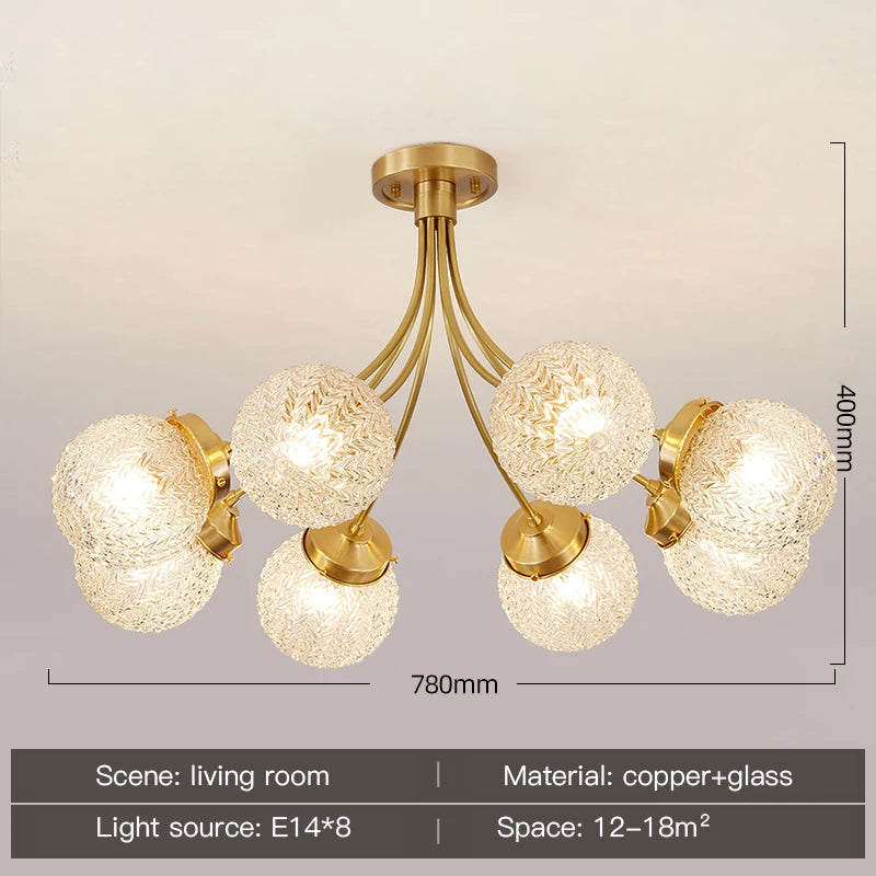 LED Chandelier For Living Room Children Bedroom Dining Room Kitchen Ceiling Lamp Modern Nordic Crystal Glass Ball Copper Lights