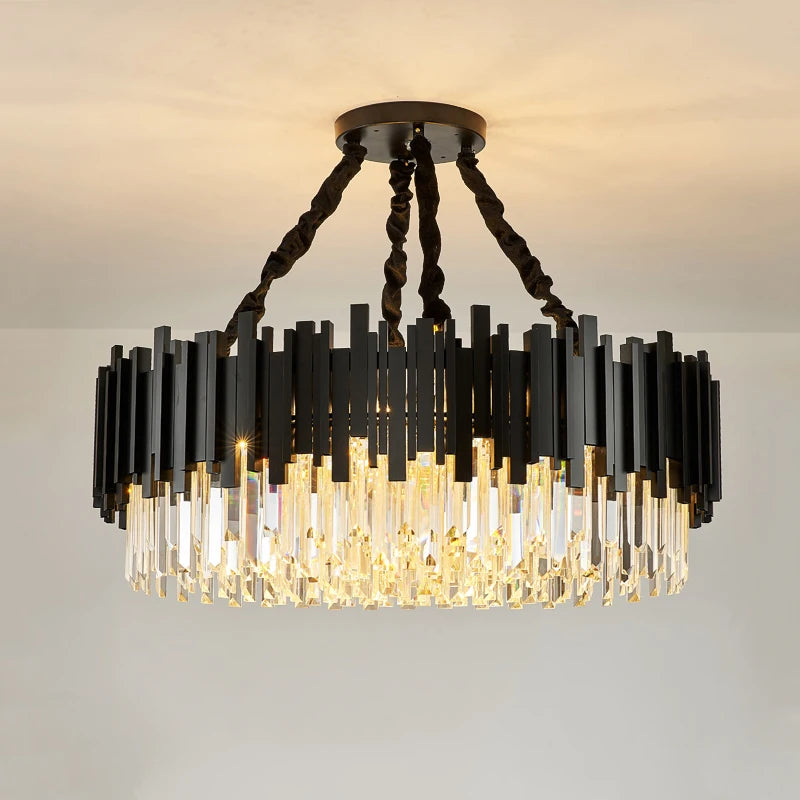 FKL Modern Crystal Black Chandelier For Living room Bedroom Oval Long Dining room Lamp Industrial Style Black Crystal Chandelier