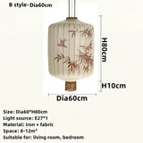Chinese Style Japanese Fabric Lantern Pendent Lamp Hotel Restaurant Tatami Hand-painted Bamboo Leaf Pattern Room Decor Lights