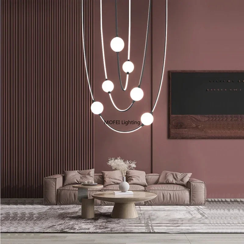 Modern Glass Ball Chandelier Living Room Decor Led Curve Dimmable Staircase Light Villas Loft Dinning Table Nordic Hanglamp