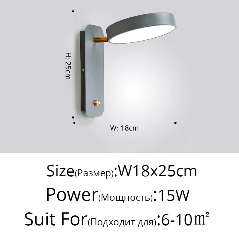 Nordic Macaron Wall Sconce Rotatable With Switch TV Background Wall Lights Modern Bedroom Bedside Aisle Home Reading Wall Lamps