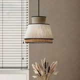 Japanese Wabi-Sabi Minimalist Cloth & Rattan Pendant Light - Woven Fabric Hanging Ceiling Lamp Fixture for Living Room, Dining Room & Kitchen