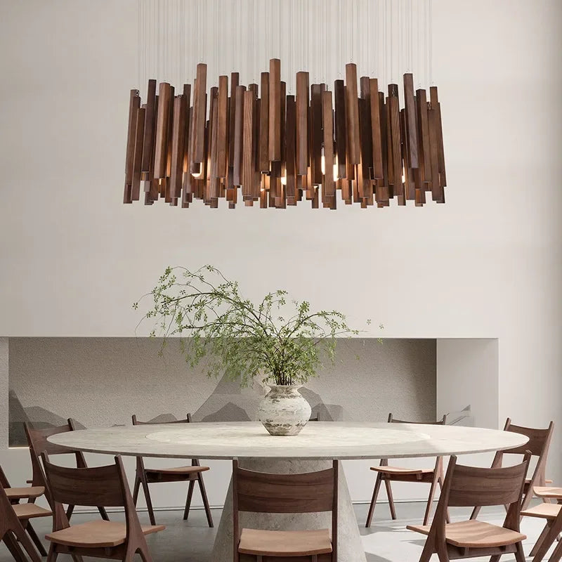 Retro Wooden Hanging Chandelier Light Dining Table Solid Wood Led Pendant Lamp Living Room Kitchen Chandelier Lighting Fixture