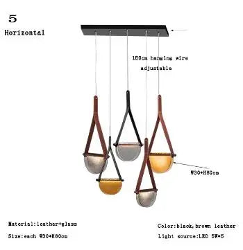 Nordic Leather Handmade Glass LED Lights Creative Belt Design Pendant Lamp for Bedroom Restaurant  Designer Model Room Decor
