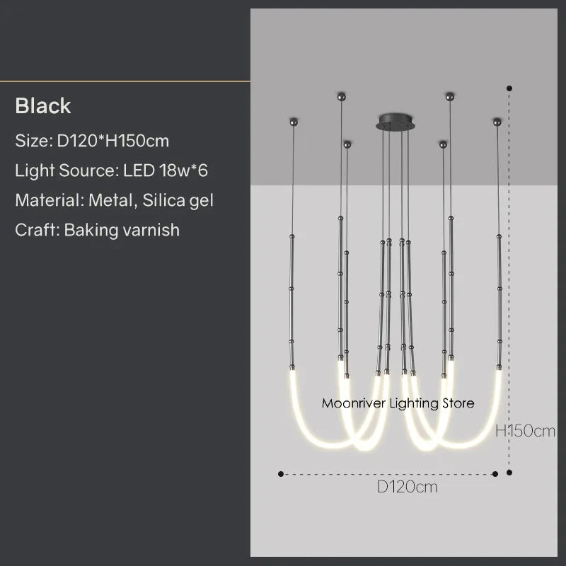 Modern Art Bar Counter Chandelier Restaurant LED Hanging Lamp Simple Line Home Decor Pendant Light Lobby Pendant Light Lamparas