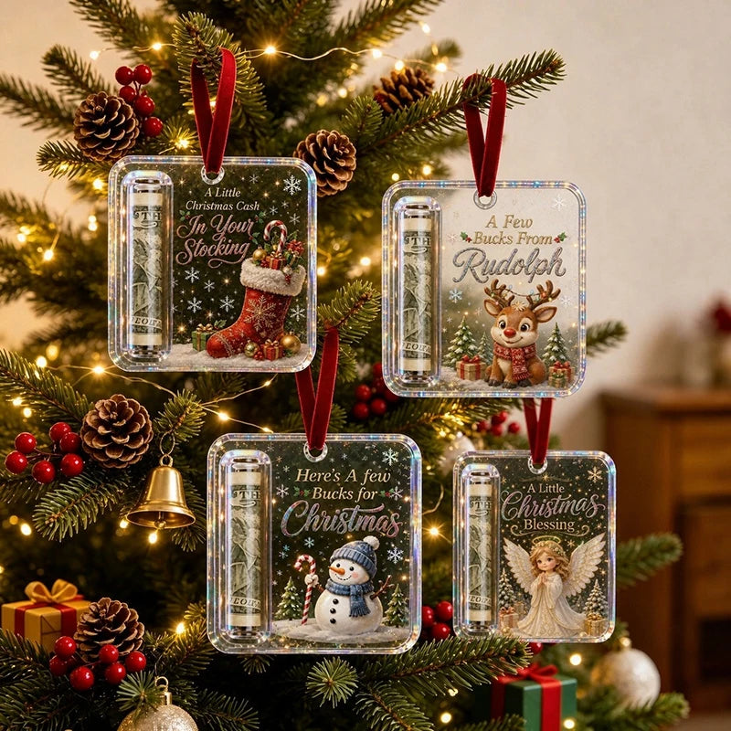 Money Storage Christmas Tree Hanging Ornament Clear Piggy Bank Christmas Decoration 2026 Cash Slot Hanging Pendant Navidad Decor