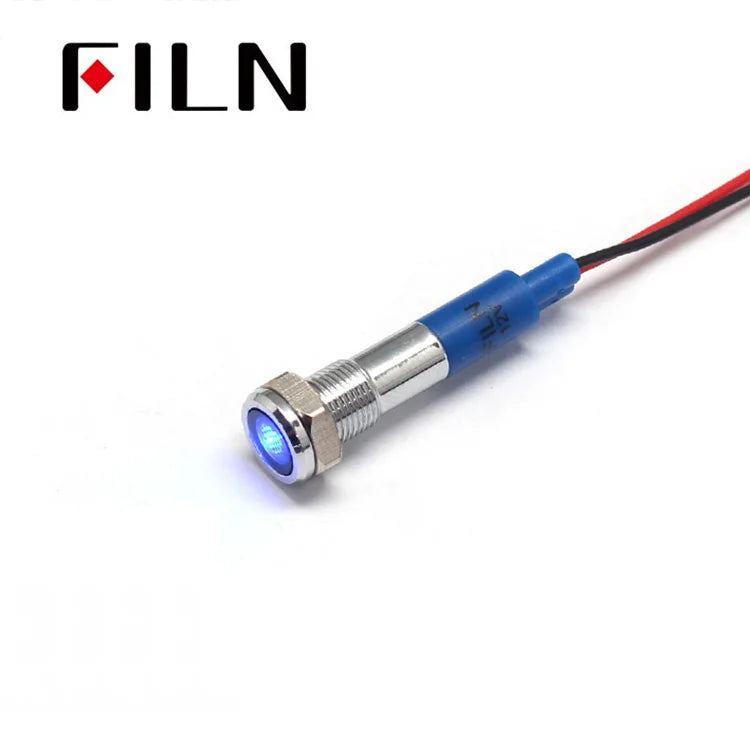6mm mini 12v 24V LED Metal indicator light flat pilot light signal lamp red green blue orange white with 20cm cable