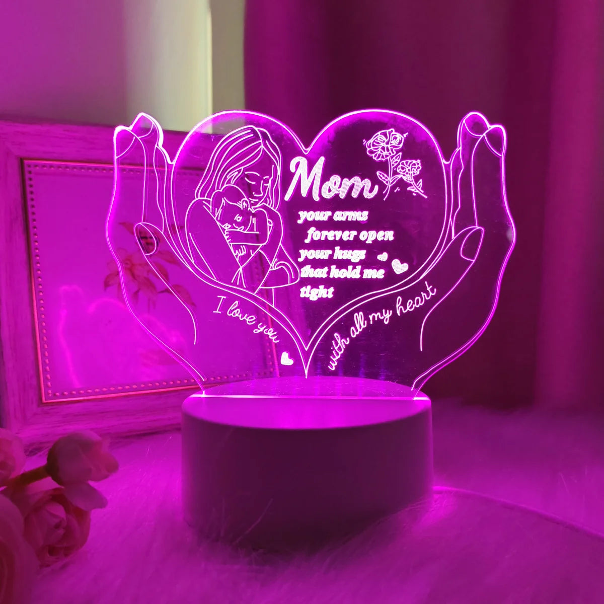 3D Creative Heart-Shaped Letter Night Light - Mother's Day Gift Lamp & Decorative Small LED Table Light for Mom