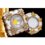 European Square Resin Golden Lace LED Recessed Downlight (3W/5W 220V) - Luxury Vintage Ceiling Spotlight Fixture (Fits 7.5cm Cutout) for Foyer, Dining Room & Corridor Decor
