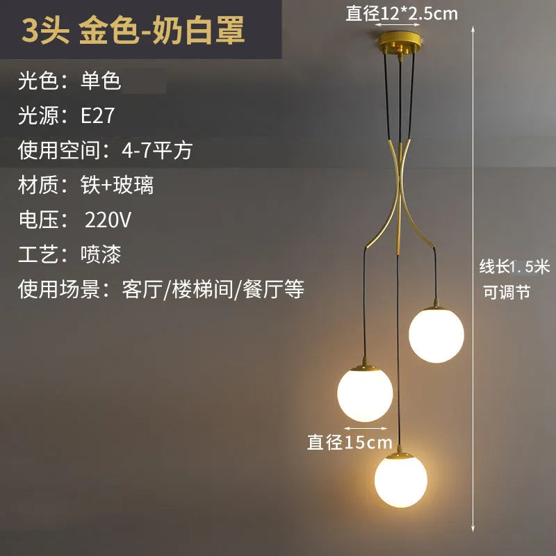 Modern Nordic Spiral Staircase Pendant Light for Dining Room Loft Apartment Villa Stairwell Decoration Chandelier Home Decor