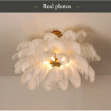 Nordic Ostrich Girl Ins Feather Art Living Room Chandelier Bedroom Indoor Hanging Lamp Pendant Lights Home Decor Ceiling Lamps