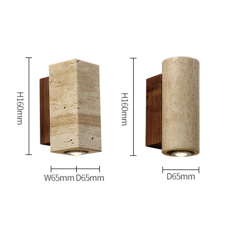 Wabi-Sabi Yellow Travertine Marble LED Wall Sconce - Japanese Natural Stone Minimalist Wall Lamp for Bedroom Bedside, Living Room & Corridor