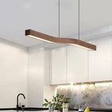 Retro Camur Linear Pendant Light Walnut Wood Grain Long Strip Lamps Restaurant Hanging Lamp Loft Artistic Creativity Dining Room