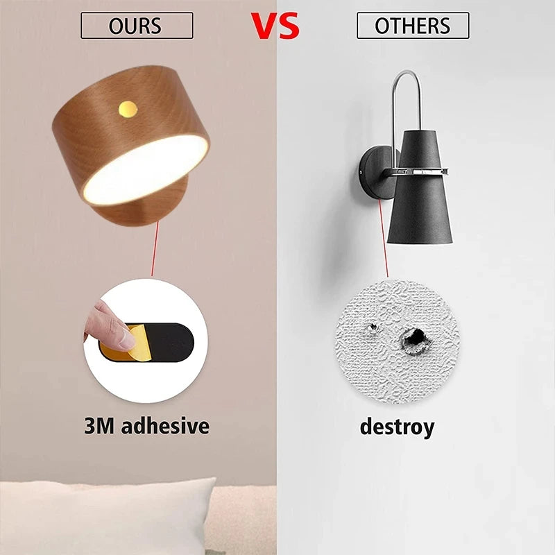 Wireless Wall Lights LED Reading Lamps Rechargeable Wood Sconce Home decoration Rotation Touch Control Bedside Lighting