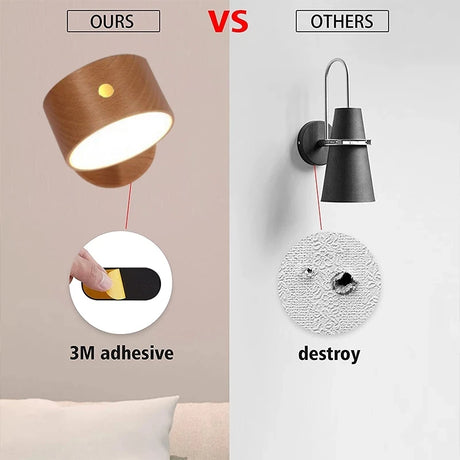 Wireless Wall Lights LED Reading Lamps Rechargeable Wood Sconce Home decoration Rotation Touch Control Bedside Lighting