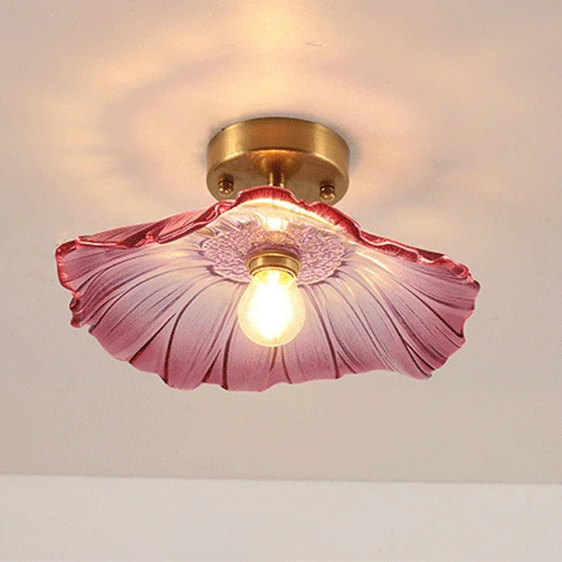 Retro LED Glass Ceiling Lights Nordic Brass Flower Aisle Decors Fixtures Living Room Corridor Balcony lamp Home Lighting Lusters&#39;