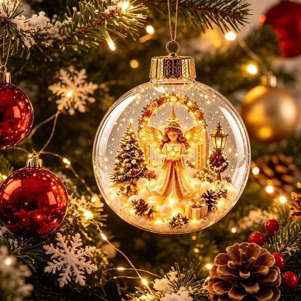 8cm Christmas Ball Ornament Transparent Acrylic Xmas Hanging Decoration DIY with Light Snowman Crystal Ball Holiday Ornament
