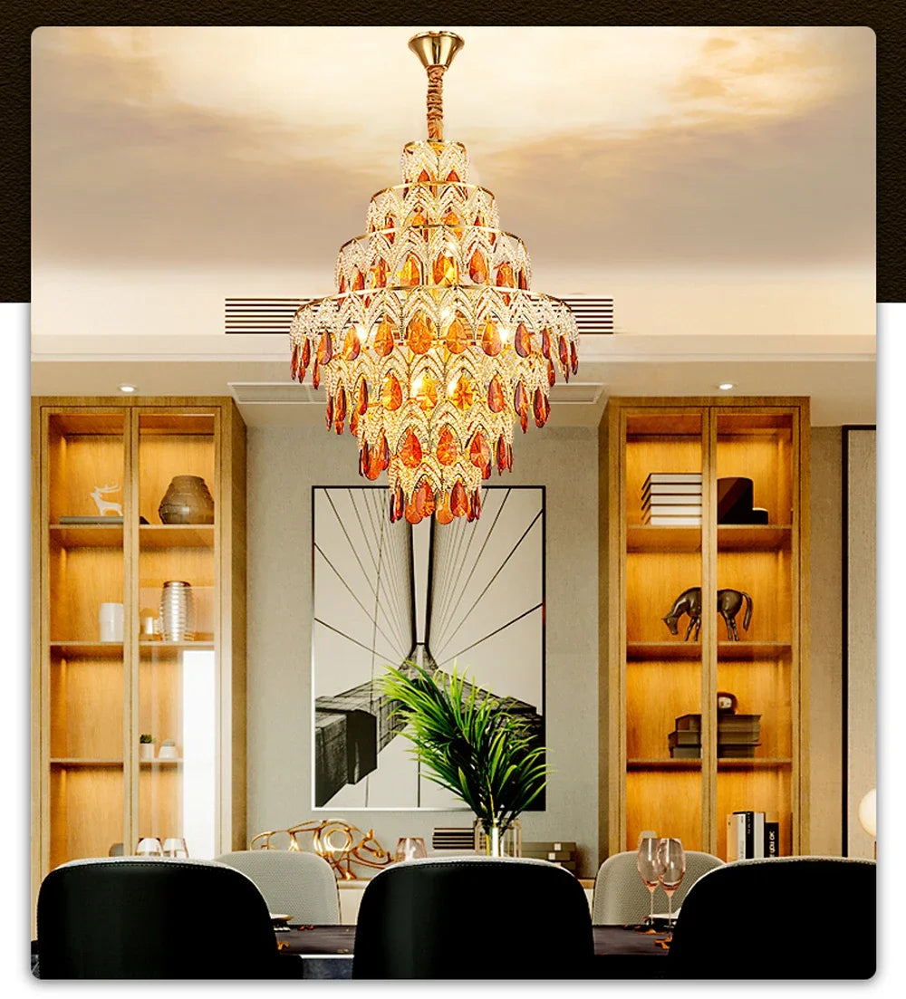 Postmodern K9 Crystal Peacock Chandelier - Luxury Golden LED Ceiling Light
