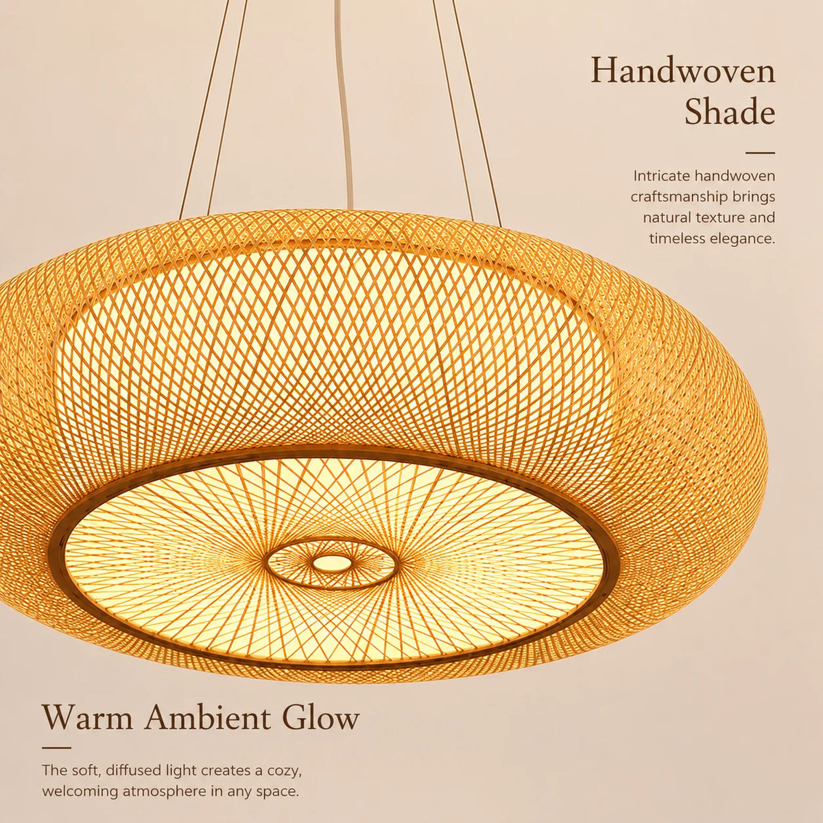 Handwoven Rattan Pendant Light, Sculptural Bamboo Hanging Lamp for Dining Room, Tea Room, Bedroom and Living Area