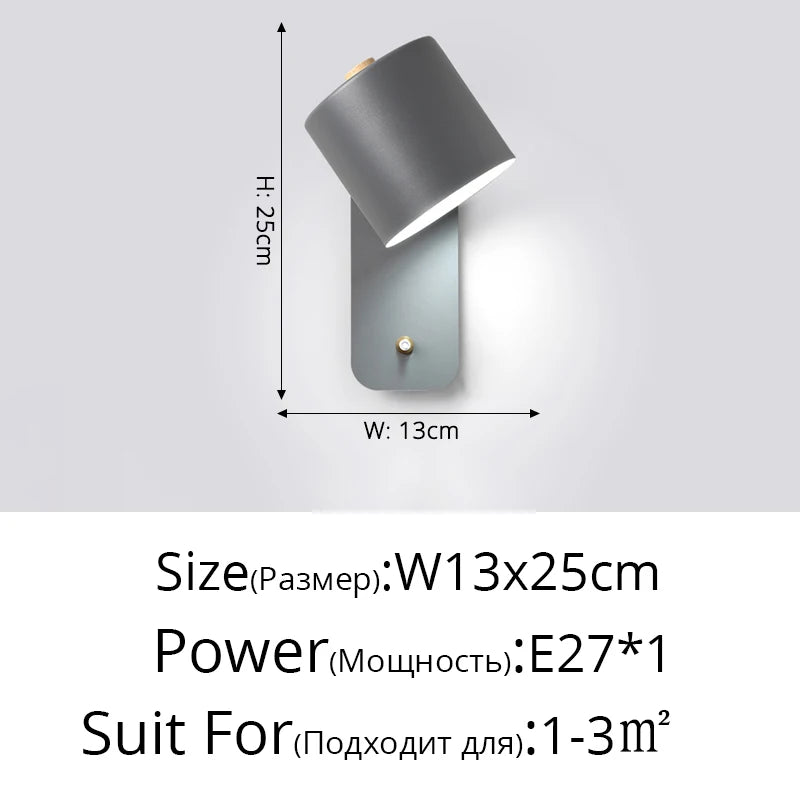 Nordic Macaron Wall Sconce Rotatable With Switch TV Background Wall Lights Modern Bedroom Bedside Aisle Home Reading Wall Lamps