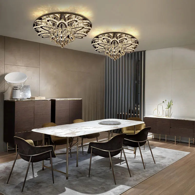 High-end Luxury LED Chandelier Living Room Restaurant Bedroom Hotel Villa Remote Control Crystal Pendant Lamp Home Decor Light