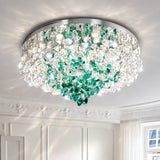 Modern Green Crystal LED Ceiling Light - Luxury Flush Mount Chandelier Lighting Fixture for Living Room, Bedroom & Hotel Decor