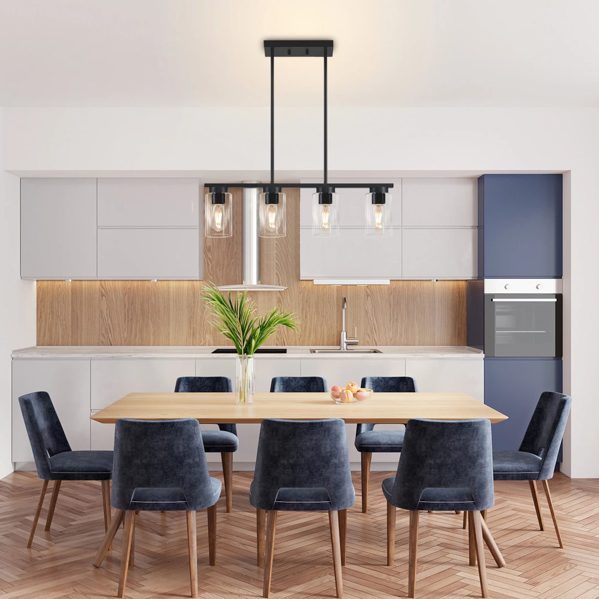 4-Light Kitchen Pendant Lighting Over Island Black Kitchen Island Lighting Height Adjustable Chandeliers for Dining Room