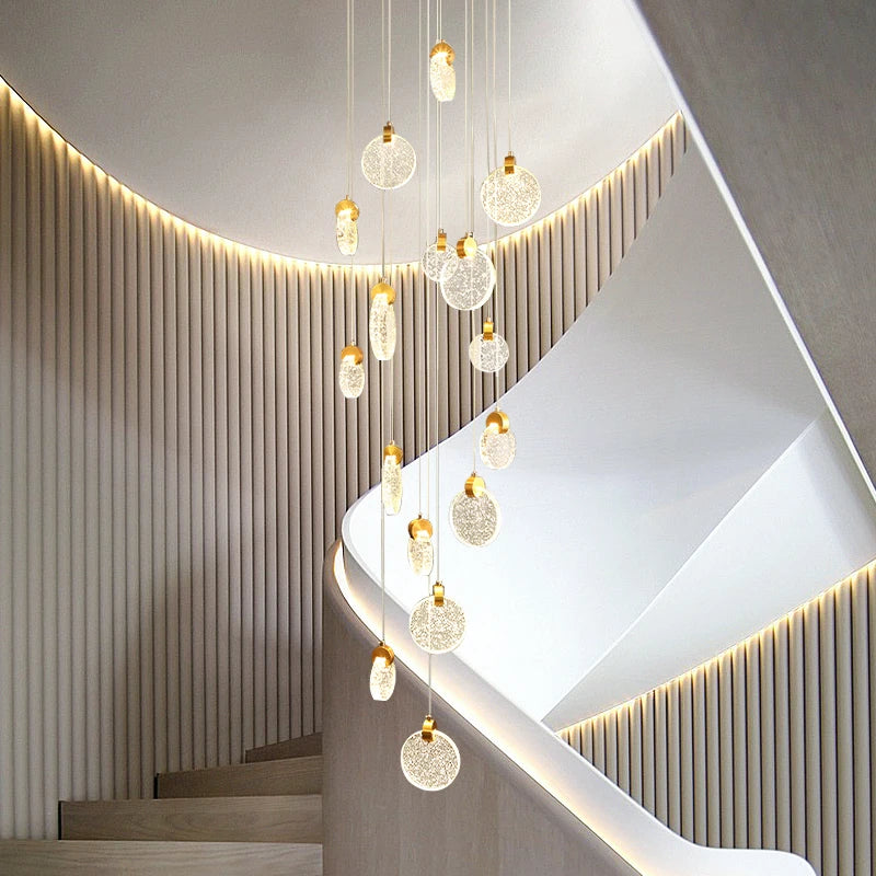 Duplex Staircase Pendant Lamps 2025 New Light Luxury Crystal Revolving Jump Floor Loft Apartment Living Room Long Chandeliers