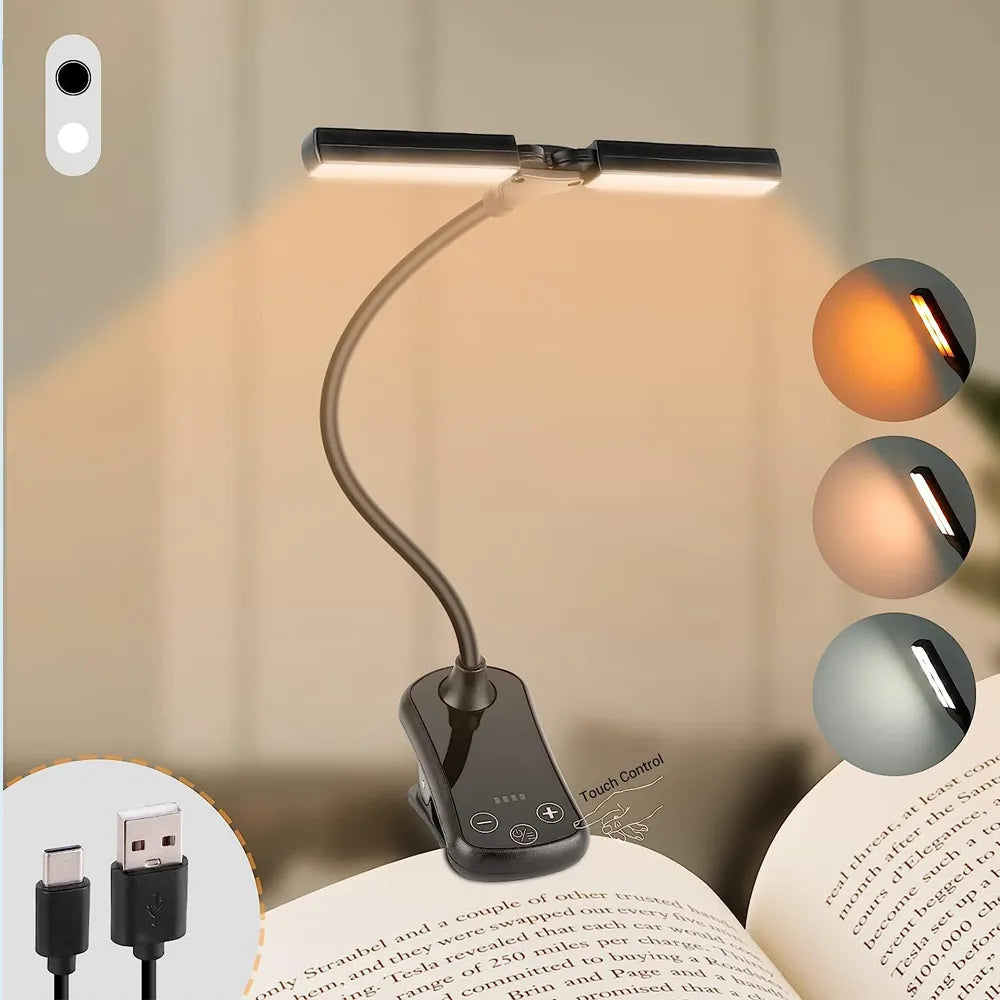 14 LED Clip On Book Light 3 Colors 8 Brightness USB Rechargeable Night Light Portable Reading Light Book Lamp Mini Desk Lamp