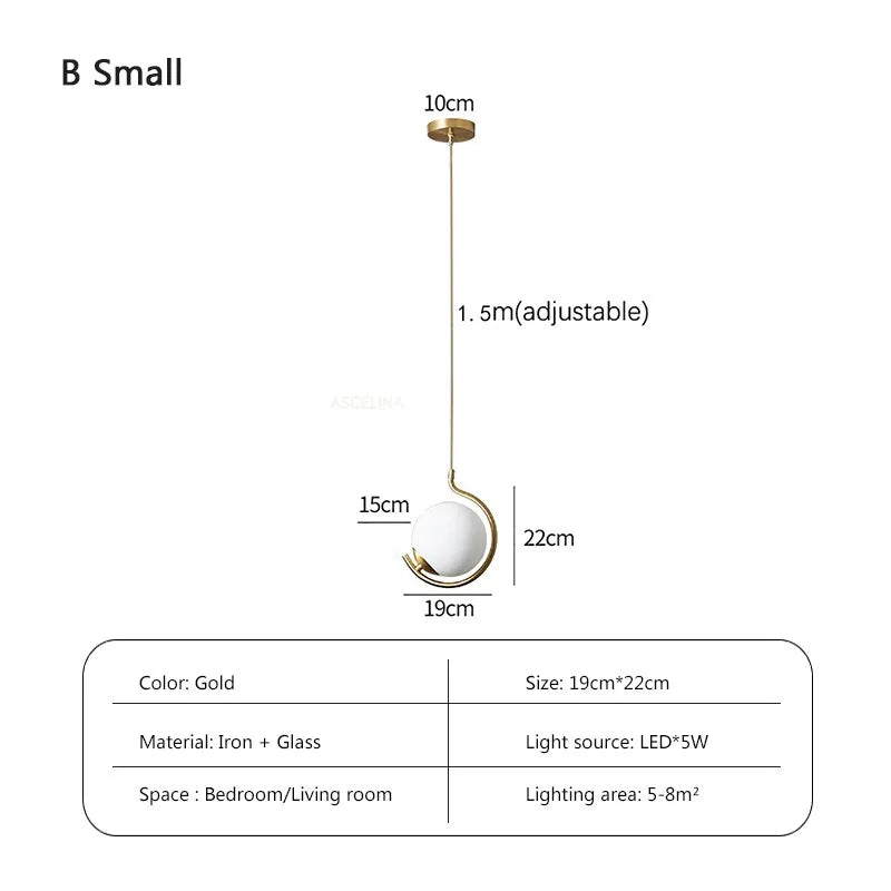 Gold/Black Glass Ball Pendant Lights White Globe Hanging Lamps Bar Restaurant Deco Luminaire Bedroom Light LED Pendant Lamp