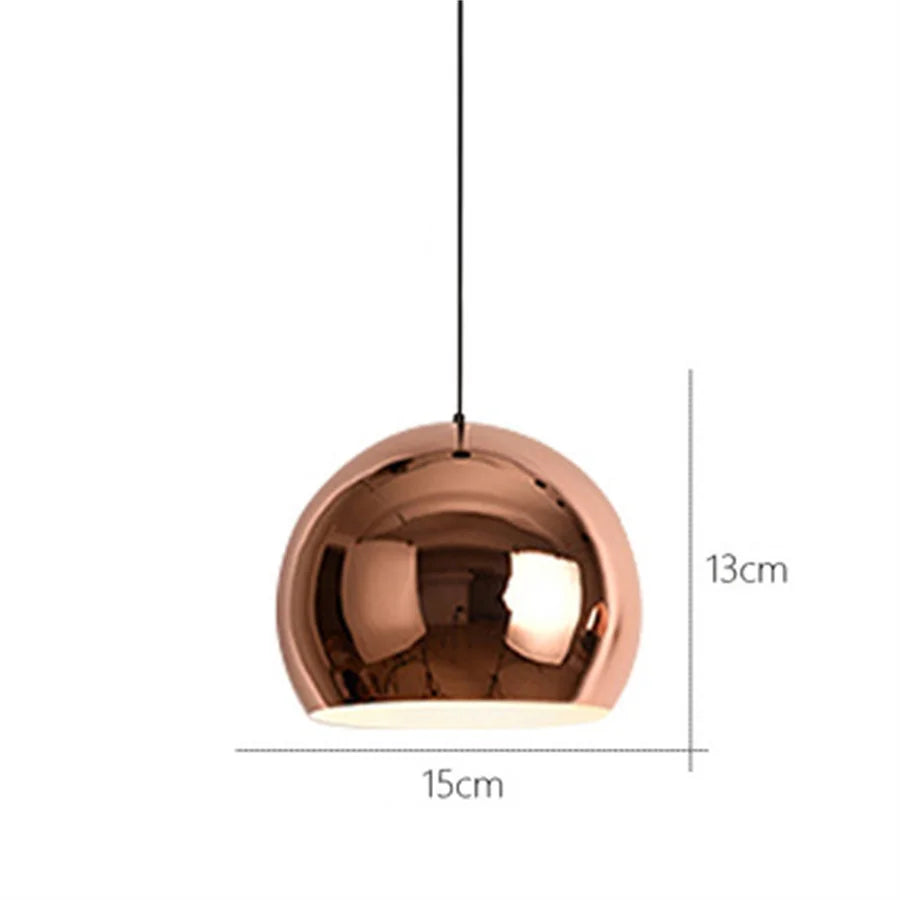 Rose Gold Electroplating Mirror Globe Pendant Lamp - E27 Glass Ball Light