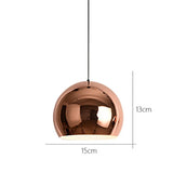 Rose Gold Electroplating Mirror Globe Pendant Lamp - E27 Glass Ball Light