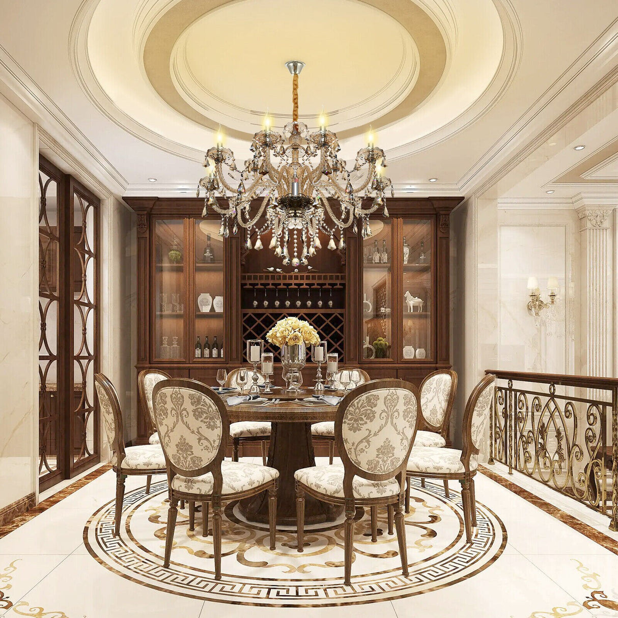 Luxurious 15 Lights Chandeliers Cognac Crystal Chandelier Adjustable Hanging Ceiling Pendant Light Vintage Lighting