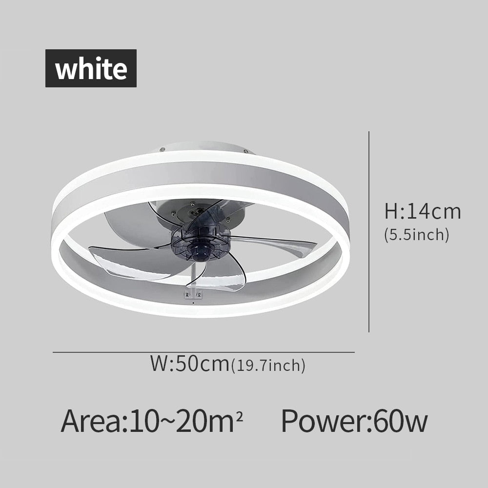 Modern Led ceiling fan without light DC motor 6-speed timing fan 18CM low floor loft remote control decorative fan with light